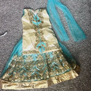 Elegant Gold and Green Kids Dress